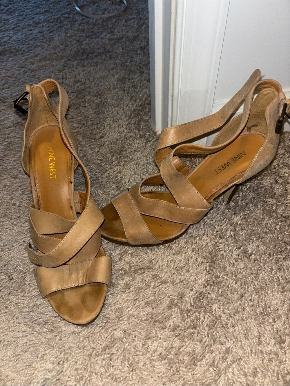 Nine West Tan Strappy Open-Toe Heels